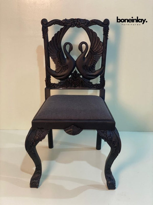 Handmade Craved Black Menagerie Dining Swan Chair Chair - Bone Inlay Furnitures