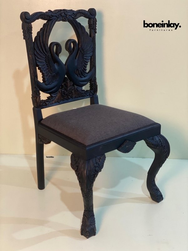 Handmade Craved Black Menagerie Dining Swan Chair Chair - Bone Inlay Furnitures