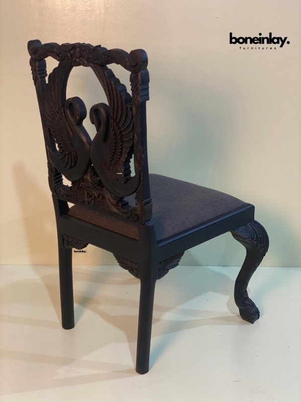 Handmade Craved Black Menagerie Dining Swan Chair Chair - Bone Inlay Furnitures