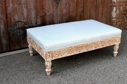 Handmade Craved Indian Traditional White Ottoman Ottoman - Bone Inlay Furnitures