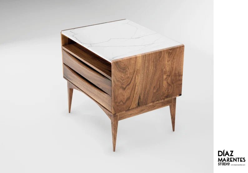 Handmade Designer Solid Wooden Nightstand with two drawers and One Shelf Nightstand - Bone Inlay Furnitures