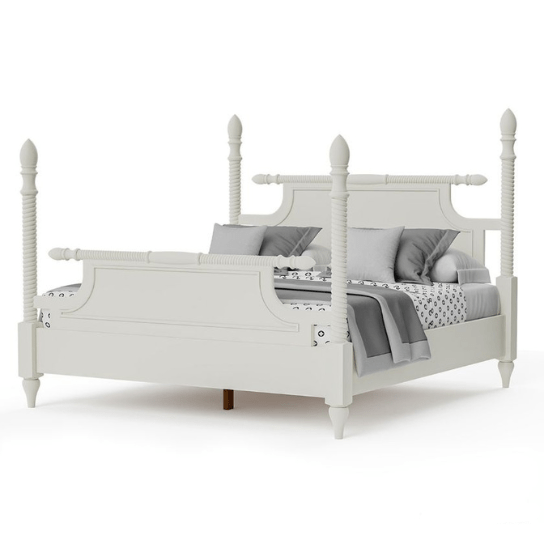 Handmade Designer White Color Solid Wooden Bed Beds & Bed Frames - Bone Inlay Furnitures