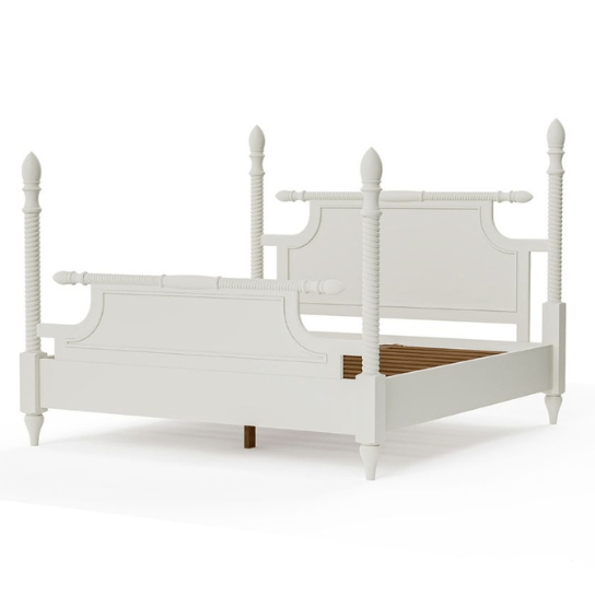 Handmade Designer White Color Solid Wooden Bed Beds & Bed Frames - Bone Inlay Furnitures