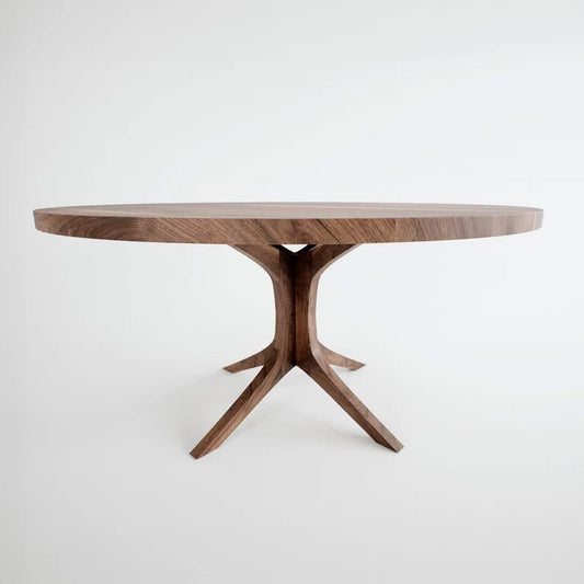 Handmade Designer Wooden Brown Color Round Dining Table Dining Table - Bone Inlay Furnitures