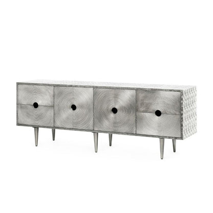 Handmade Embossed Brass Metal Sideboard | Metal Clad Buffet Table with Four Door Buffet & Sideboard - Bone Inlay Furnitures