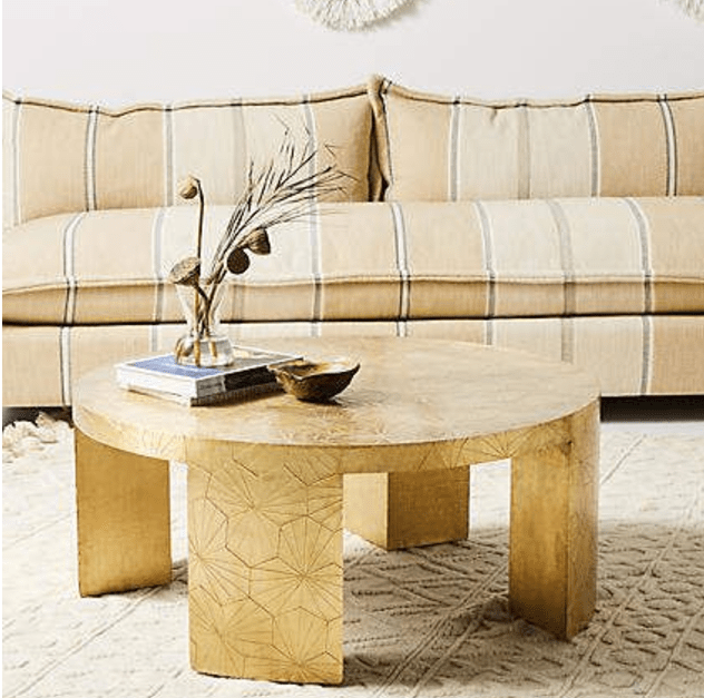 Handmade Floral Embossed Metal Coffee Table | Round Conversation Table Coffee Table - Bone Inlay Furnitures