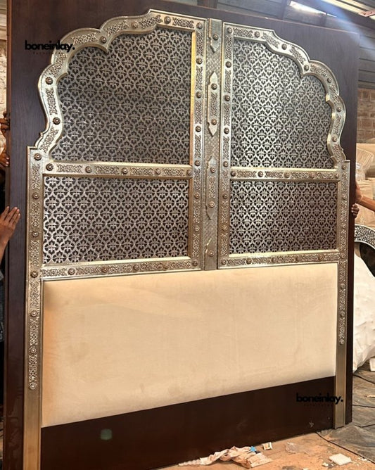 Handmade Indian silver Metal Big Headboard Headboard - Bone Inlay Furnitures