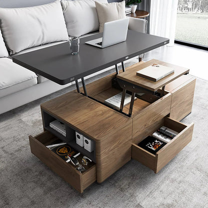 Handmade Modern Lift Top Coffee Table Multi - Functional Table with Three Drawers in Walnut & Black Coffee Table - Bone Inlay Furnitures