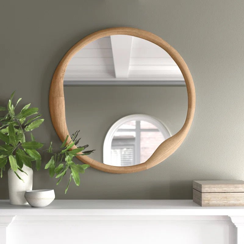 Handmade Round Mirror in Natural Wood mirror frame - Bone Inlay Furnitures