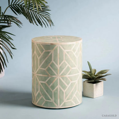 Handmade Sea Green Color Bone Inlay Drum Side Table | Coffee Table Coffe Table - Bone Inlay Furnitures