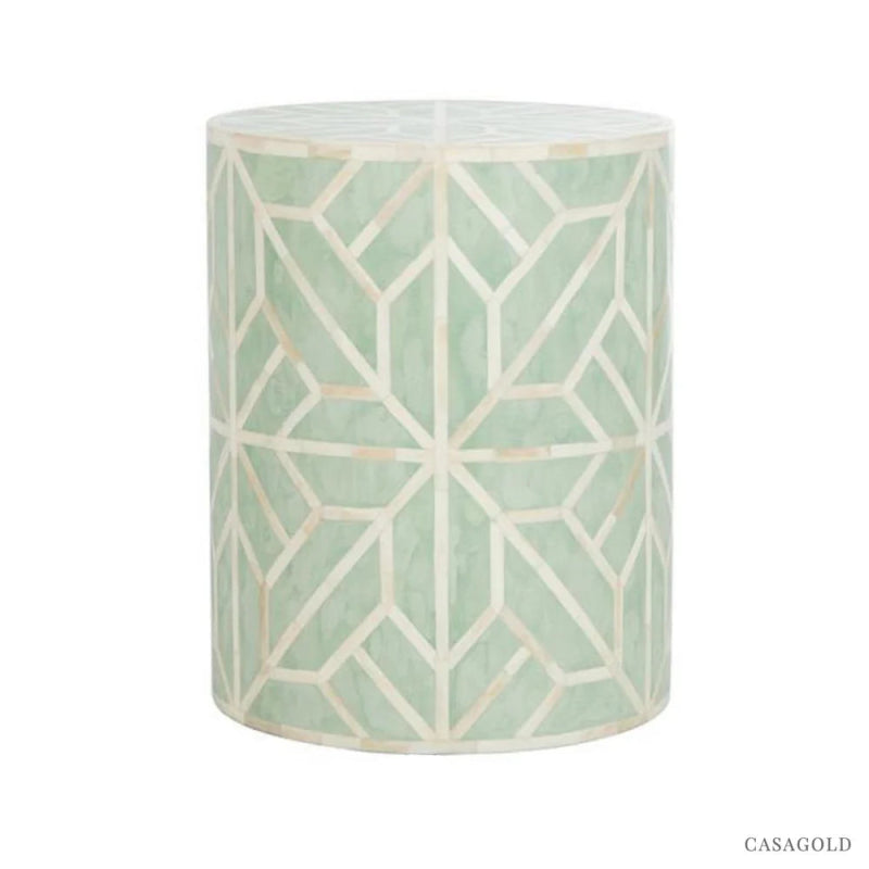 Handmade Sea Green Color Bone Inlay Drum Side Table | Coffee Table Coffe Table - Bone Inlay Furnitures