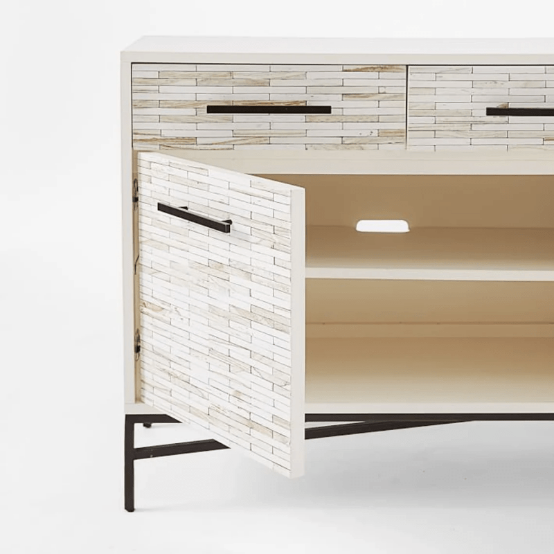 Handmade Tiled Buffet Sideboard with Metal Base | Bone Inlay Sideboard Buffet & Sideboard - Bone Inlay Furnitures