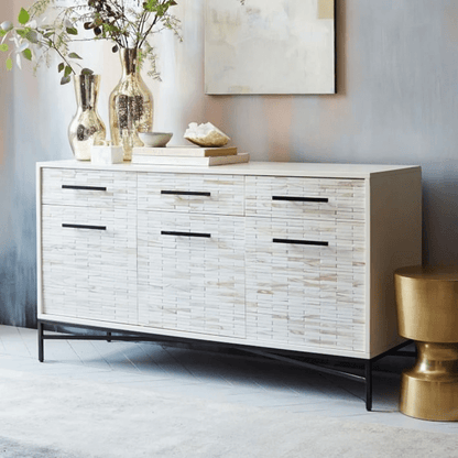 Handmade Tiled Buffet Sideboard with Metal Base | Bone Inlay Sideboard Buffet & Sideboard - Bone Inlay Furnitures