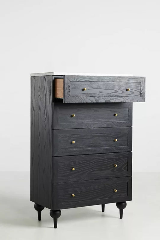 Handmade Wooden Black Color Chest of Six Drawers Tallboy Design Chest of Drawers - Bone Inlay Furnitures