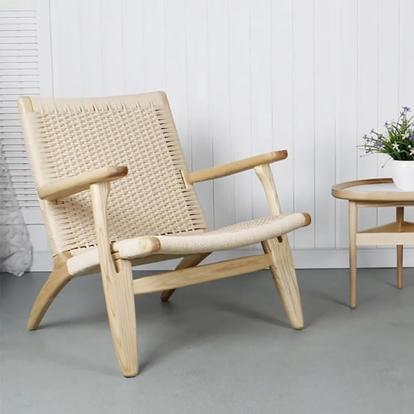 Modern Danish design Coastal Lounge Chair | Japandi Outdoor Patio Lounge Arm Chair by Hans Wegner Chair - Bone Inlay Furnitures