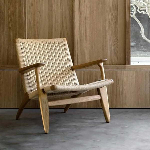 Modern Danish design Coastal Lounge Chair | Japandi Outdoor Patio Lounge Arm Chair by Hans Wegner Chair - Bone Inlay Furnitures