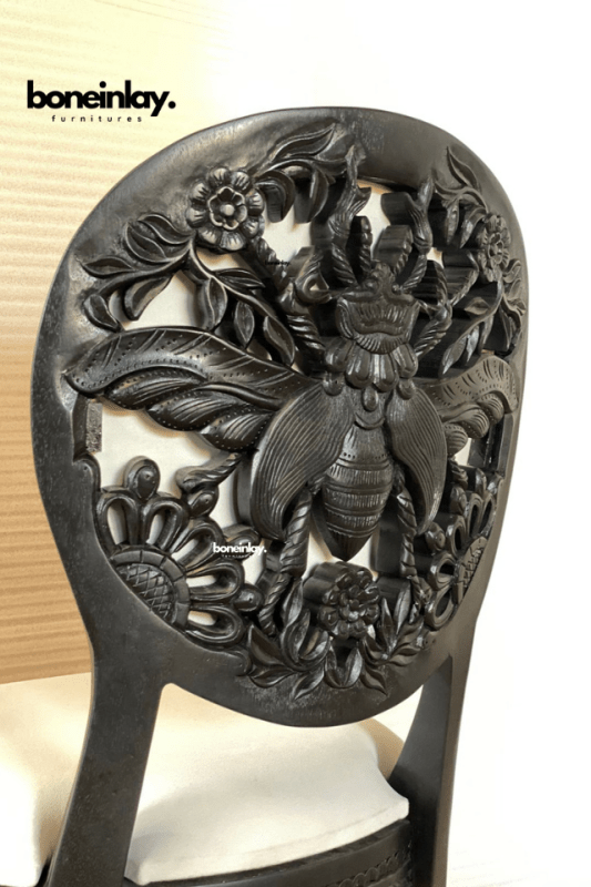 Natural Hand carved Queen Bee Design Dining Chair Indian Wooden Chair Dining Chair - Bone Inlay Furnitures