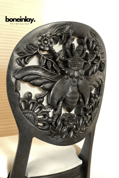 Natural Hand carved Queen Bee Design Dining Chair Indian Wooden Chair Dining Chair - Bone Inlay Furnitures