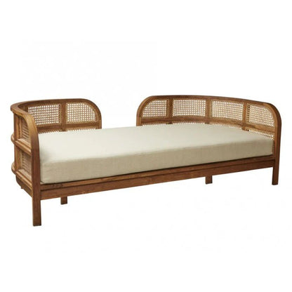 Natural Wood and Cane Daybed with Cushions - Boho Lounge Daybed - Bone Inlay Furnitures