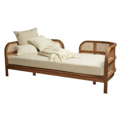 Natural Wood and Cane Daybed with Cushions - Boho Lounge Daybed - Bone Inlay Furnitures