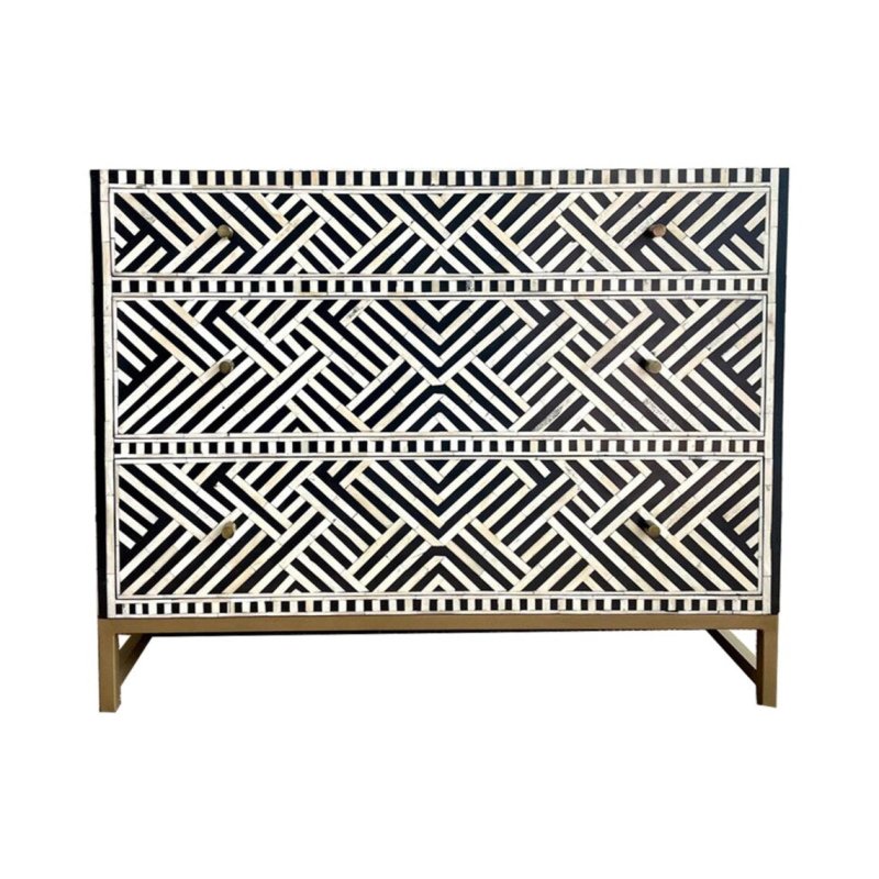 Optical Pattern Bone Inlay Chest of Drawers | Indian Furniture Chest of Drawers - Bone Inlay Furnitures