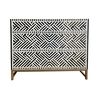 Optical Pattern Bone Inlay Chest of Drawers | Indian Furniture Chest of Drawers - Bone Inlay Furnitures