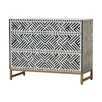 Optical Pattern Bone Inlay Chest of Drawers | Indian Furniture Chest of Drawers - Bone Inlay Furnitures