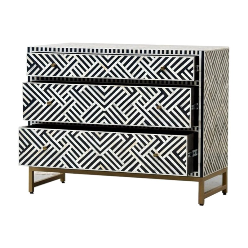 Optical Pattern Bone Inlay Chest of Drawers | Indian Furniture Chest of Drawers - Bone Inlay Furnitures