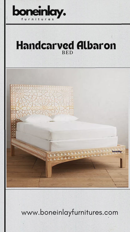 Hand-carved Albaran Bed |Platform Bed with Headboard