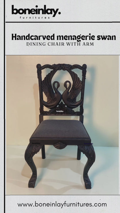 Hand Craved Black Menagerie Dining Swan Chair