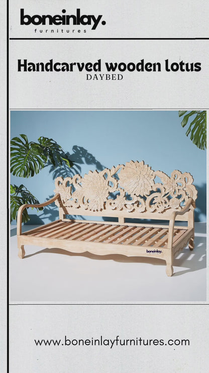 Hand-carved Wooden Lotus Daybed Antique Design of Sofa