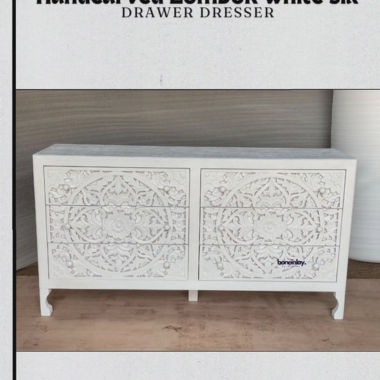 Hand Carved Lombok Six-Drawer Dresser in White Color 