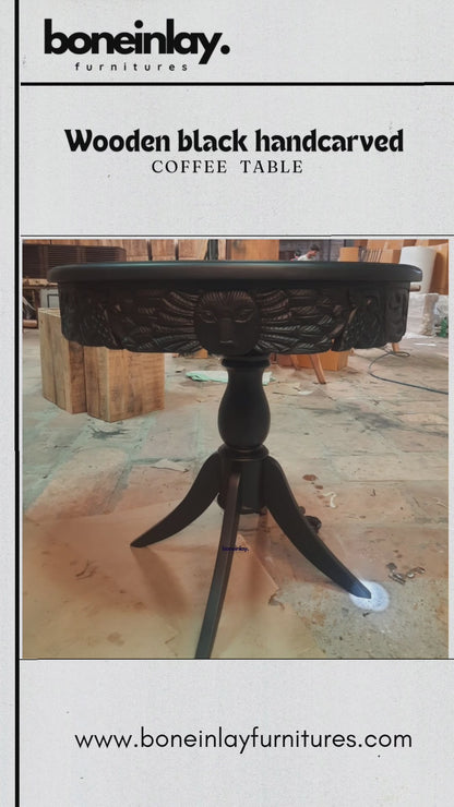 Hand-carved Wooden Dining Table Set in Black Color