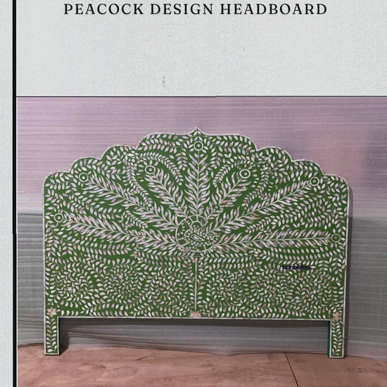 Green Floral Headboard with Traditional Inlay Patterns