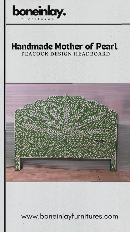 Green Floral Headboard with Traditional Inlay Patterns