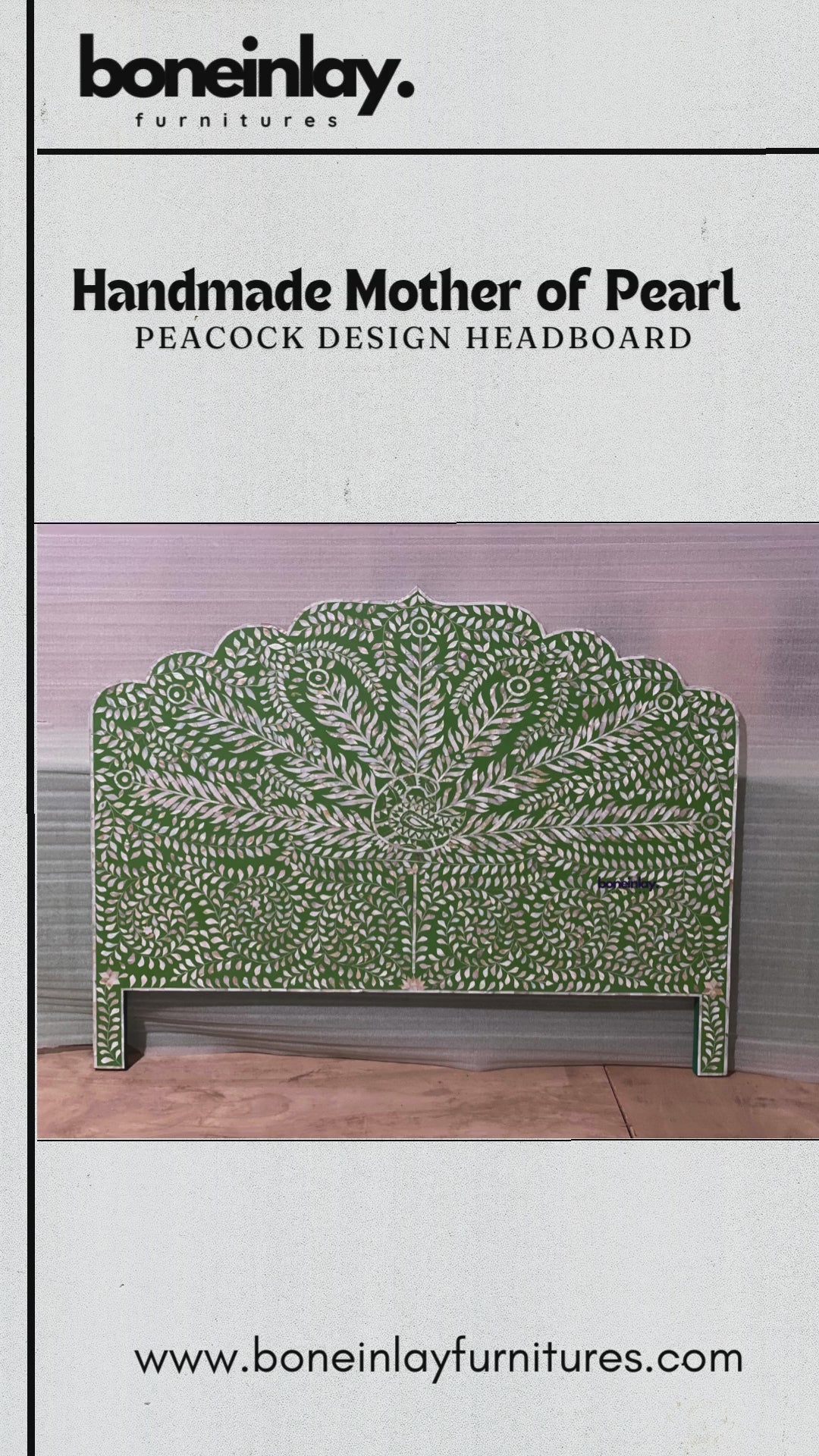 Green Floral Headboard with Traditional Inlay Patterns