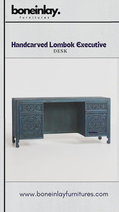 Hand-Carved Lombok Executive Work Desk | Wooden Laptop Desk