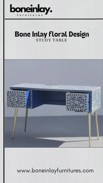 Handmade Exclusive Bone Inlay Work Desk Console Table in Blue Color