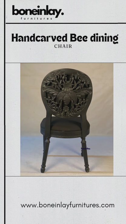 Natural Hand carved Bee Design Dining Chair Indian Wooden Chair