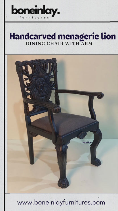 Handcarved Black Menagerie Lion Dining Chair