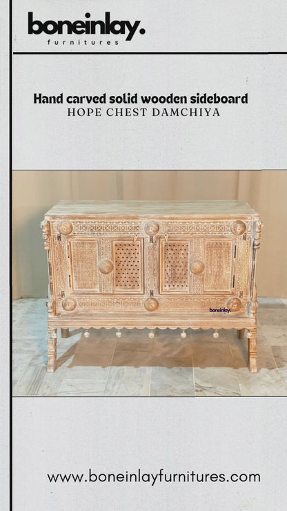 Hand carved Solid Wooden Sideboard Hope Chest Damchiya