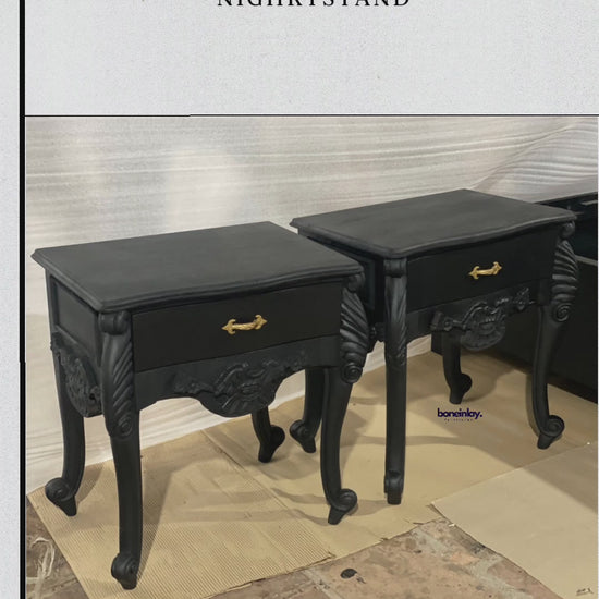 Hand Carved Black Wooden Menara Bedside Table