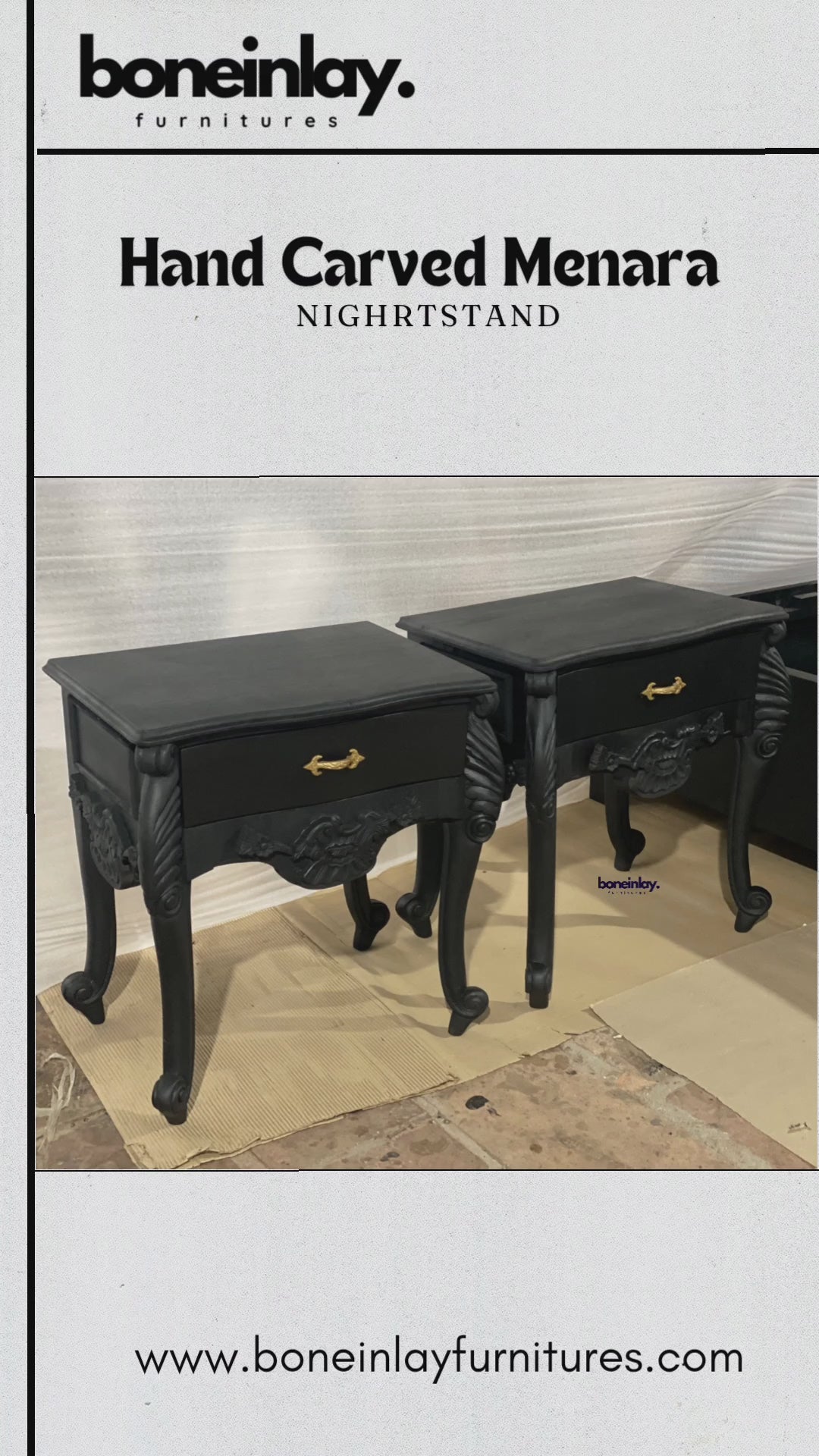 Hand Carved Black Wooden Menara Bedside Table