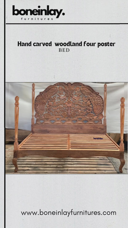 Hand Carved Woodland Four Poster Bed