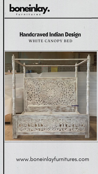 Hand Carved Wooden Bed Antique Indian Design Queen and King Size Bed