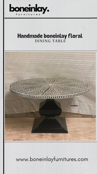 Handmade Bone Inlay Floral Dining Table | Bone Inlay Round Table