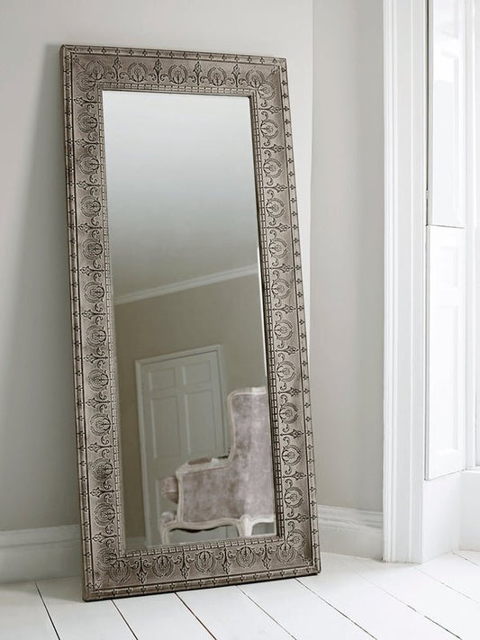 Silver Metal Embossed Mirror Frame mirror frame - Bone Inlay Furnitures