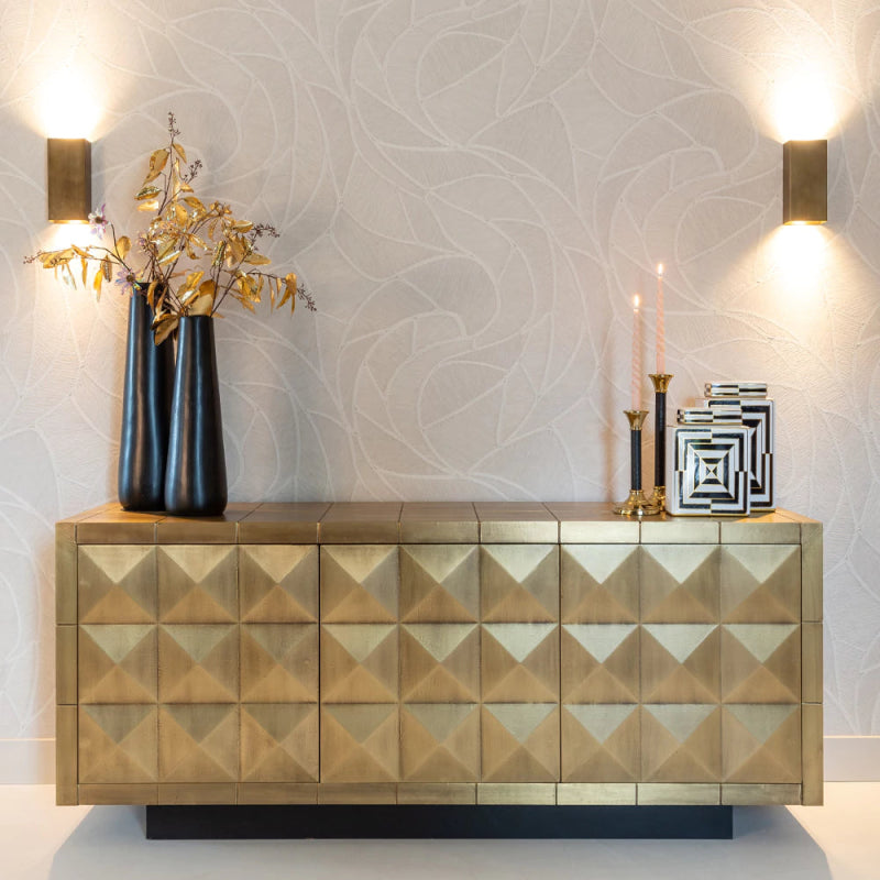 Stylish Gold Sideboard - Modern Geometric Design Sideboard - Bone Inlay Furnitures