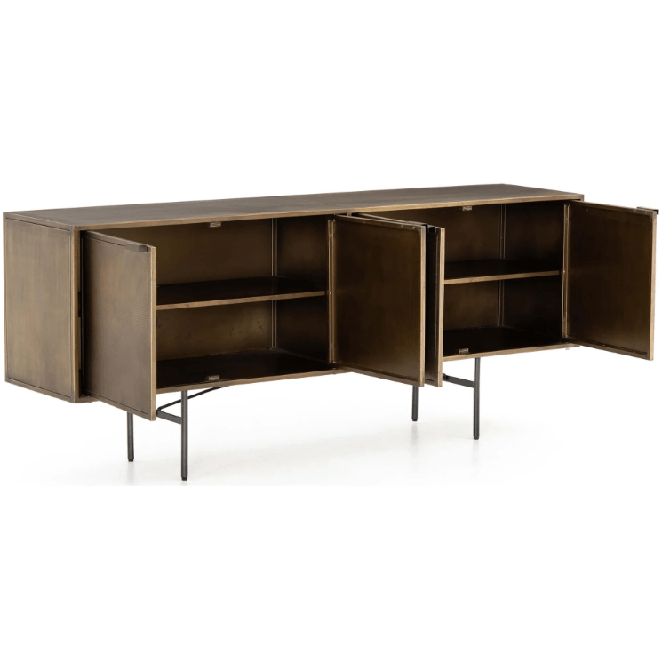 Sunburst Antique Metal Brass Designer Handmade Sideboard Buffet Table with Four Door Buffet & Sideboard - Bone Inlay Furnitures