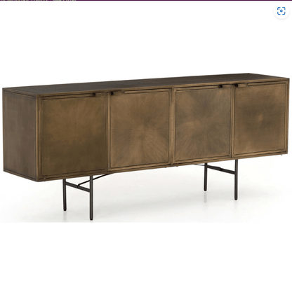 Sunburst Antique Metal Brass Designer Handmade Sideboard Buffet Table with Four Door Buffet & Sideboard - Bone Inlay Furnitures